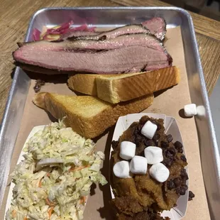 Beef brisket and sweet potato crunch with coleslaw. Soooo goood!