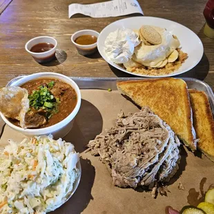 The pork plate with BBQ beans, Cole slaw and BP.