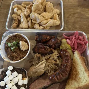 Grand Slam Plater w/ pork cracklings, sweet potato crunch, and baked beans