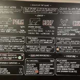 a menu on a blackboard