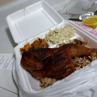 Chicken and BBQ combo, crunchy sweet potato, Cole slaw