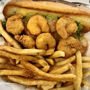 Shrimp po boy and fries
