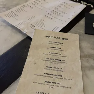 Happy Hour and Cocktail Menu