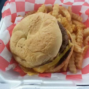 Cheese burger and fries