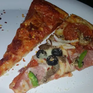 two slices of pizza on a plate