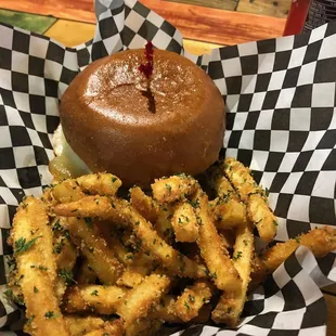All American Double Cheese w/Garlic Fries