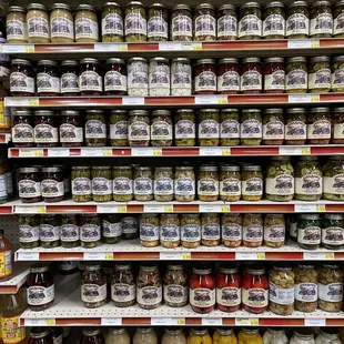 a variety of pickles and sauces