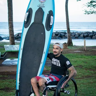 Complex Rehab Custom Manual Ultralightweight Wheelchair.  Getting in the water is a passion of this amazing guy!