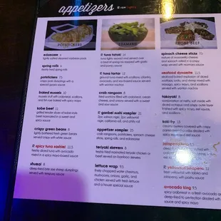 Appetizers menu