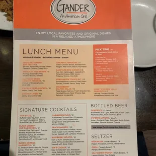 Lunch menu