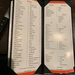 Cocktail menu