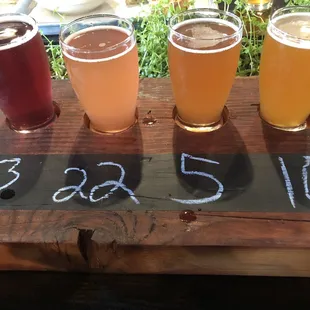 Beer flight! My favorites were the grapefruit hibiscus kombucha and the lavender cider