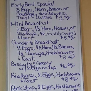 Breakfast Specials... you know it's real when they write it out...
