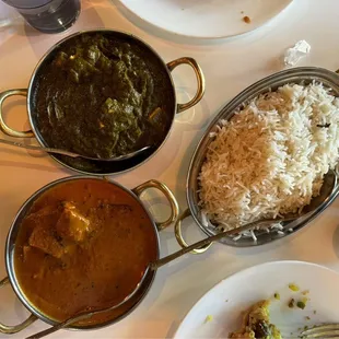 Basmati Rice, Paneer Saag, Chicken Tikka Masala