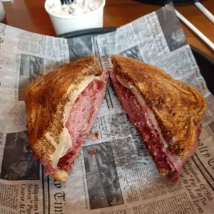 Pastrami on rye with potato salad