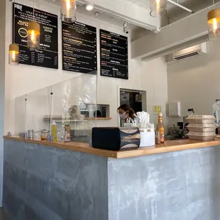 Inside the shop. Menu in background