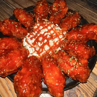 Sweet and Spicy wings!  Fantastic!