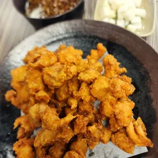 Popcorn chicken w/ soy garlic sauce on the side