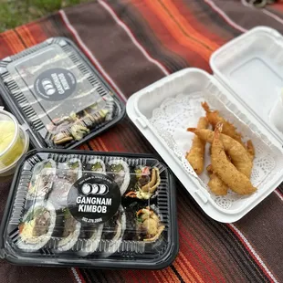 House special Kimbob, Beef Kimbob, Shrimp tempura