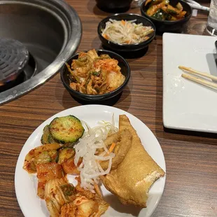 Crab Rangoon, kimchi etc