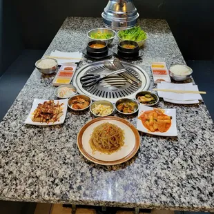 a variety of dishes on a table