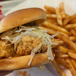 Spicy chicken sandwich and Fries combo - $11.99