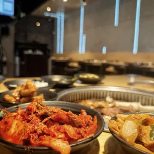 Kimchi. Fish cakes and wagyu beef belly sizzlin&apos;!