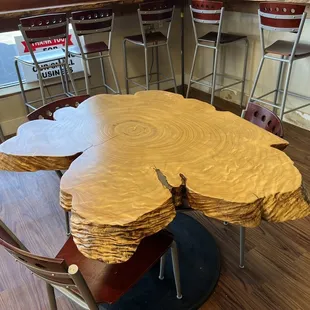 a table made from a tree trunk