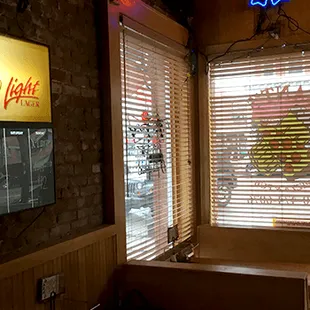 a restaurant with a large window