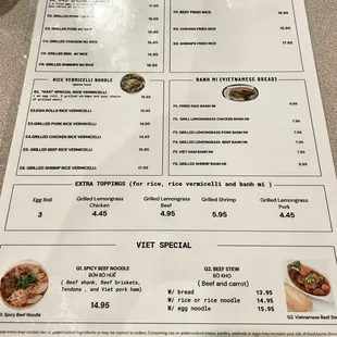 1 side of 2 sided menu (April 2023) - zoom in to see details and prices
