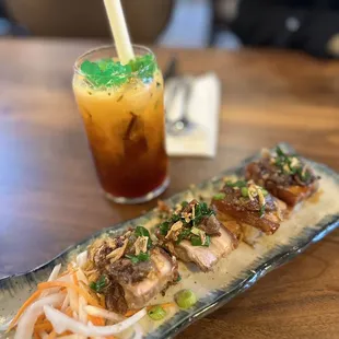 Thai milk tea ($8) and Marrow Cracker ($17)