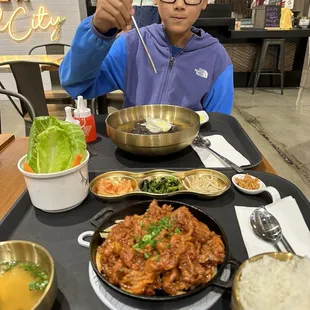 Ssam bap -spicy pork version and cold noodles dish