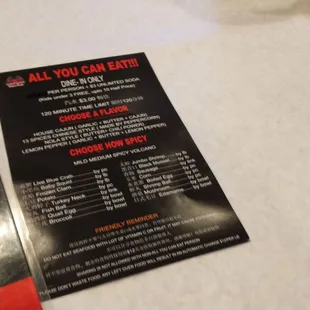 All you can eat menu