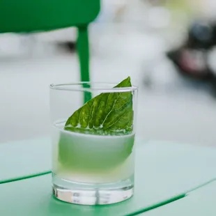 Garage Bar's ever popular Basil Gimlet