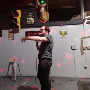 Touring comedian Adam Burke performs stand-up.