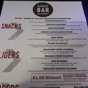 Menu as of June 2018.