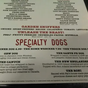 Menu as of June 2018.
