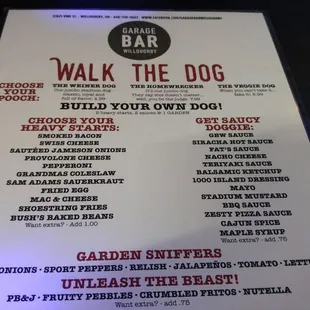 Menu as of June 2018.
