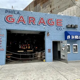 the entrance to a garage