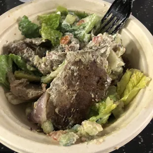 Salad with gyro - epic!!!! This is half eaten, so we'll served, so fresh.