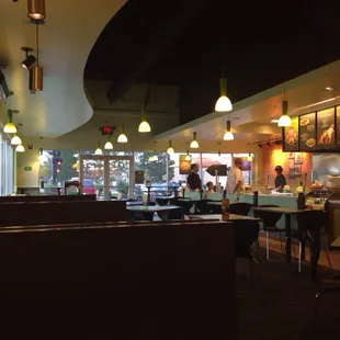 Indoor seating in a clean atmosphere.