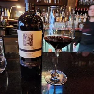 a glass of wine and a bottle of wine