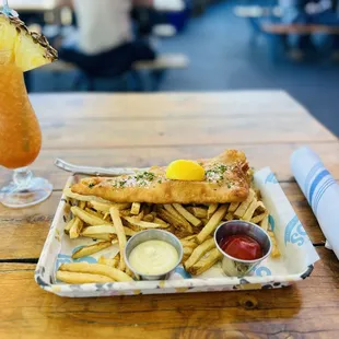 Fish and chips (full sized) + grog