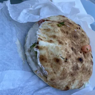 Falafel sandwich. Photographing a pocket sandwich is awkward.