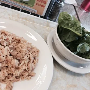 Fried rice and baby spinach