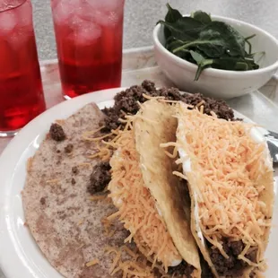 Tacos, quesadilla, baby spinach