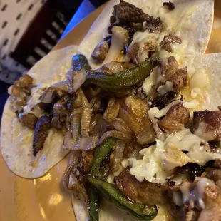 The ribeye tacos on flour tortillas. Amazing