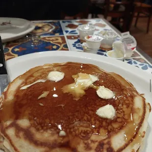 pancakes with butter and syrup