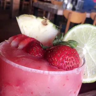 Strawberry margarita, Made and served with real fruit.