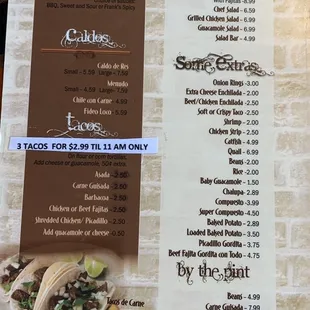 menu, tacos
